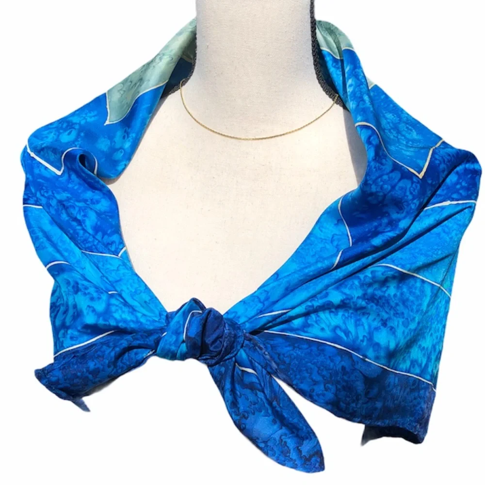 Hand Dyed Blue 100% Silk Scarf